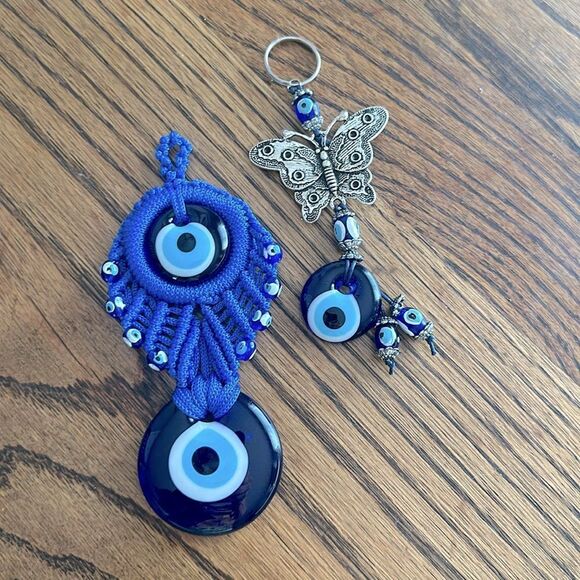 Other - Evil Eye Bundle. Handmade.  Beautiful.  Hanger and Keychain with Butterfly